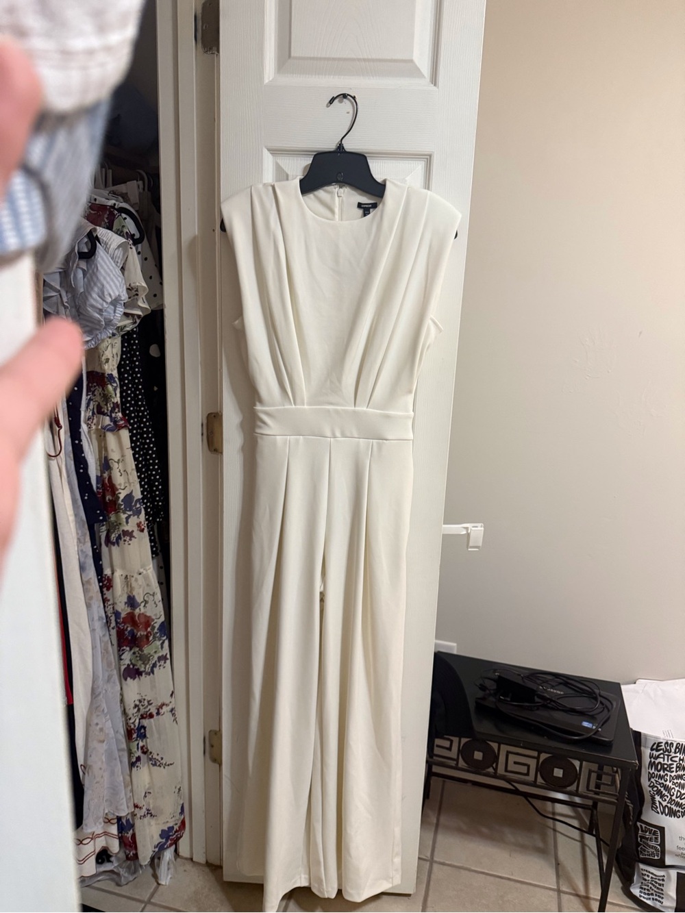 Express Cream Long Sleeve Wide-Leg Jumpsuit